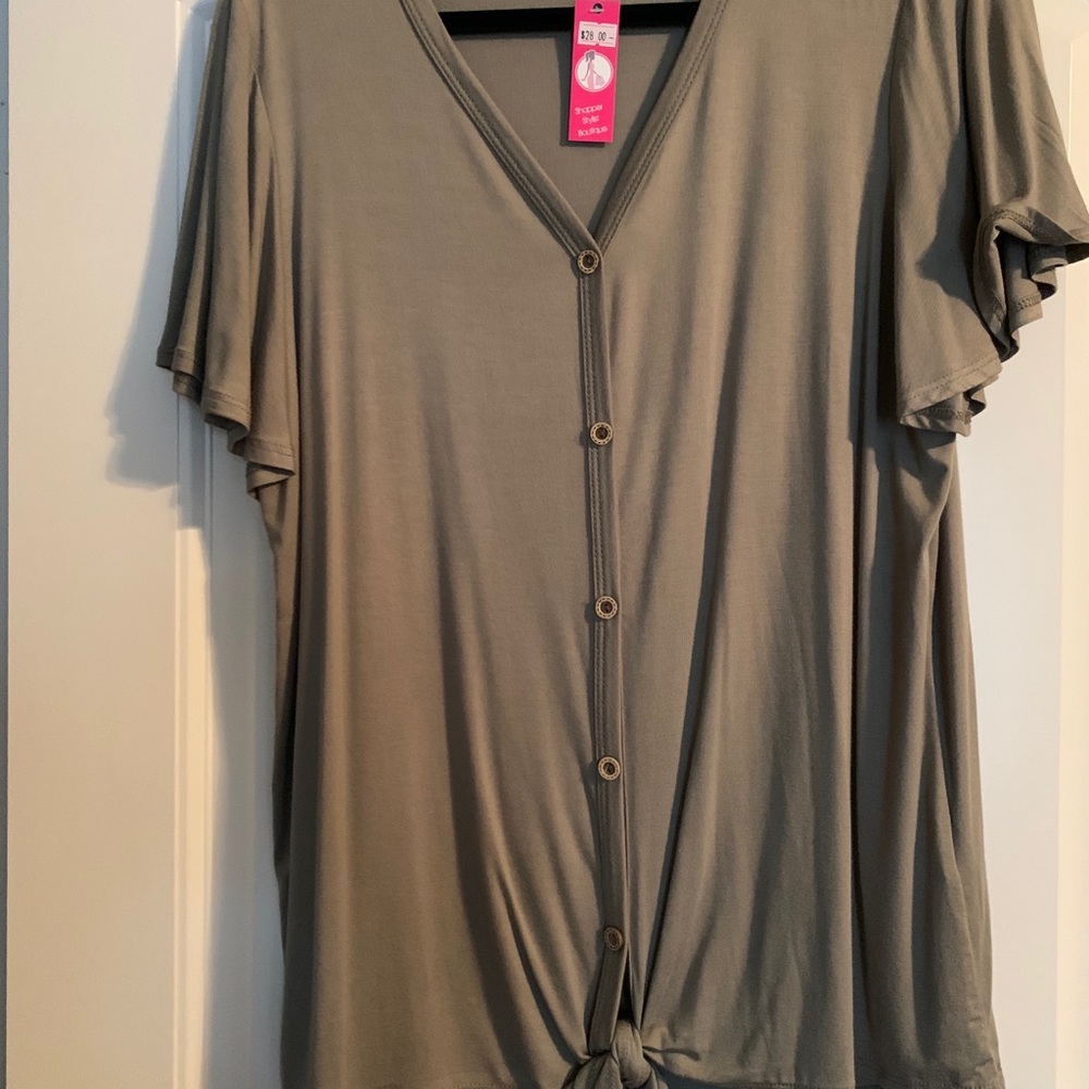Olive tie short sleeve top